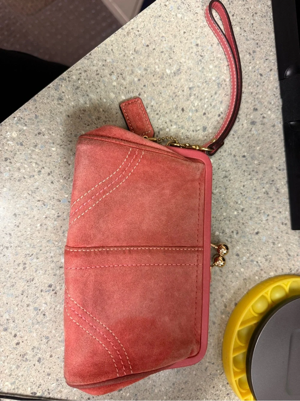 Vintage Coach Y2K Coral Suede Wristlet Clutch From The Early 2000’s